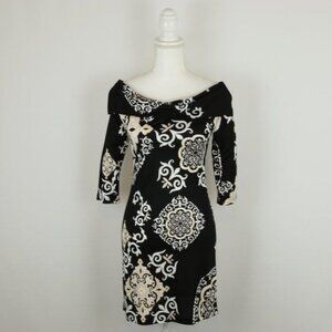 White House Black Market Women's XS Black White 3/4 Sleeve Knit Mini Dress NWT